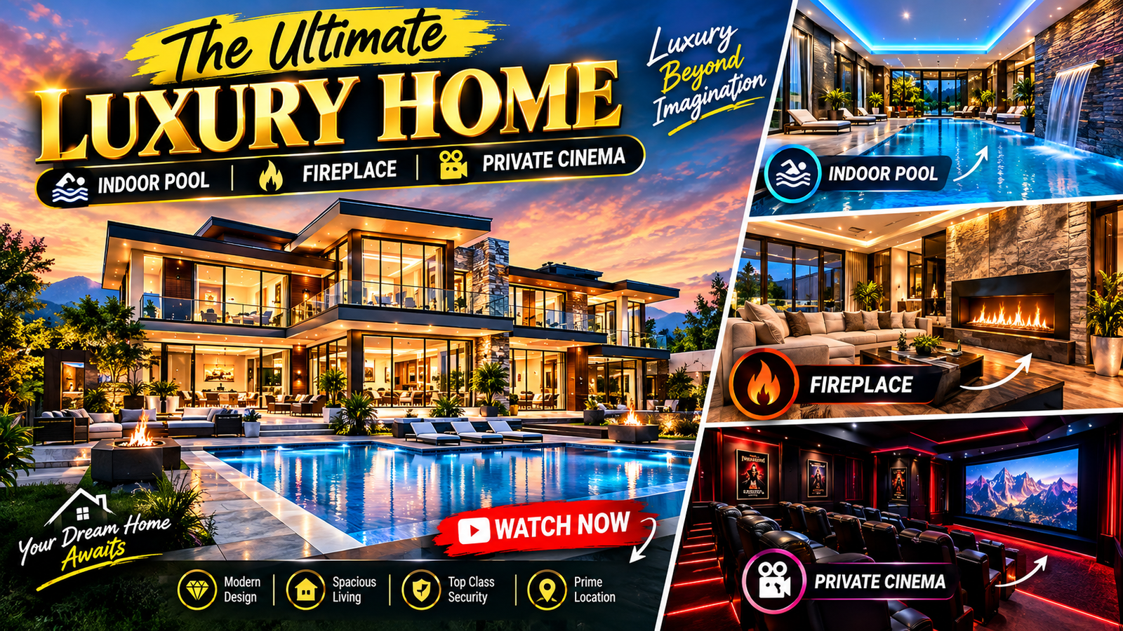 The Ultimate Luxury Home: Indoor Pool, Fireplace & Private Cinema 🏡✨